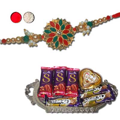 "American Diamond RAKHI 4220 A (Single Rakhi), Choco Thali - code RC01 - Click here to View more details about this Product